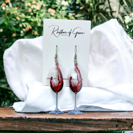 Wine Earrings - Happy Hour, Wine Down, Bachelorette Earrings, Bachelorette Accessories, Drink Earrings, Liquid Therapy, White Wine, Red Wine