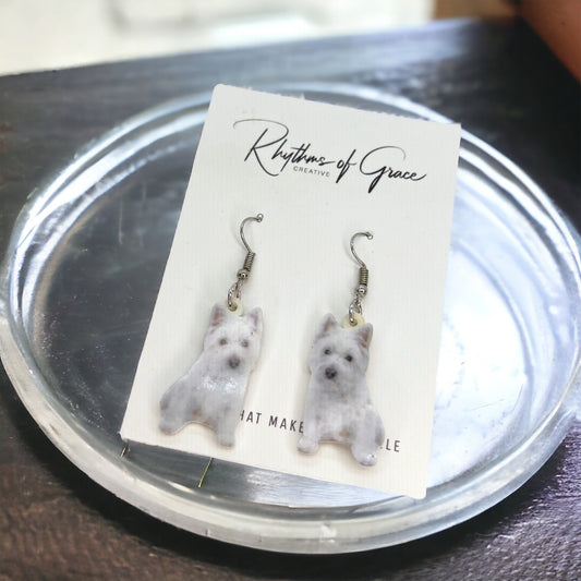 West Highland Terrier Earrings - Dog Earrings, Dog Jewelry, Dog Mom, Westie, Westie Dog, Fluffy White Dog, Furbaby, Westie Puppy