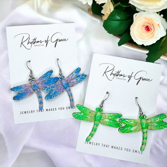 Dragonfly Earrings - Dragonfly Jewelry, Dragonfly Wing, Handmade Earrings, Handmade Jewelry, Animal Earrings, Dragonfly Accessories, Easter