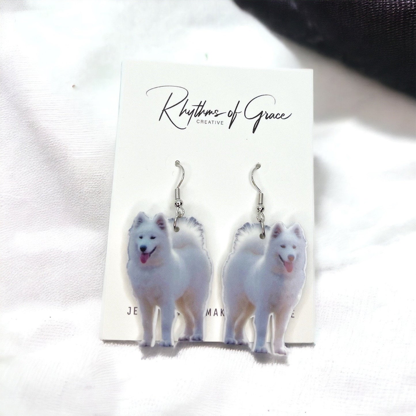 Samoyed Earrings - American Eskimo Dog, Dog Earrings, Dog Jewelry, Dog Mom, Samoyed Dog, Handmade Earrings, Samoyed Gift, White Fluffy Dog