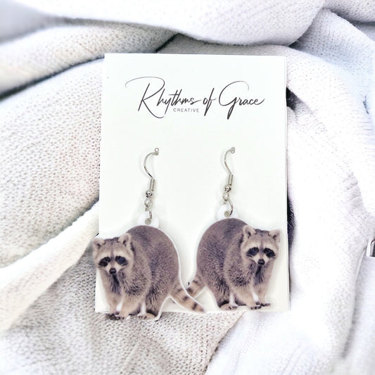 Raccoon Earrings - Raccoon Jewelry, Handmade Earrings, Handmade Jewelry, Animal Earrings, Raccoon Gift, Raccoon Lover, Trash Panda