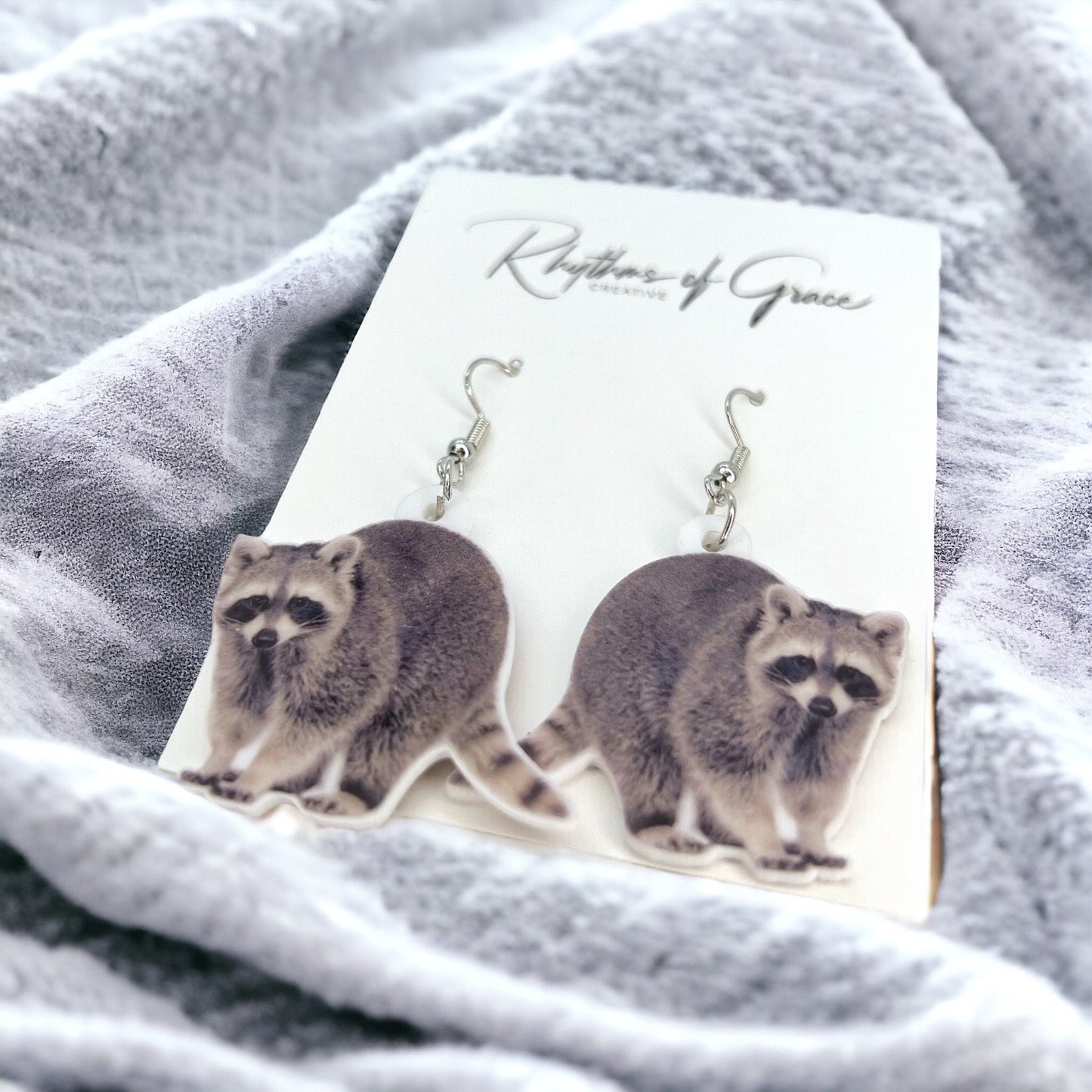 Raccoon Earrings - Raccoon Jewelry, Handmade Earrings, Handmade Jewelry, Animal Earrings, Raccoon Gift, Raccoon Lover, Trash Panda