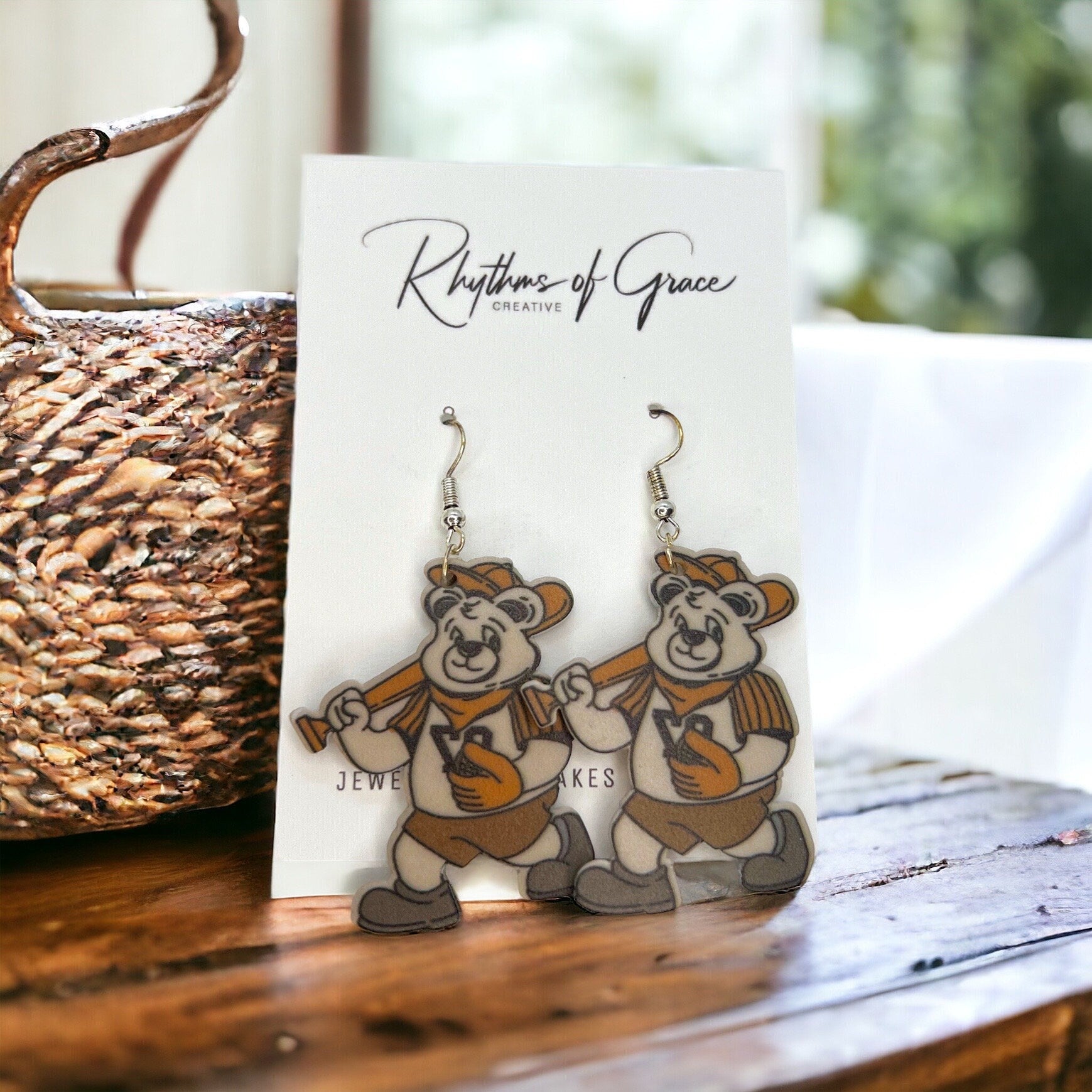 Teddy Bear Earrings - Teddy Bear Jewelry, Handmade Earrings, Daycare Teacher, Animal Earrings, Kindergarten Teacher, Baseball Earrings