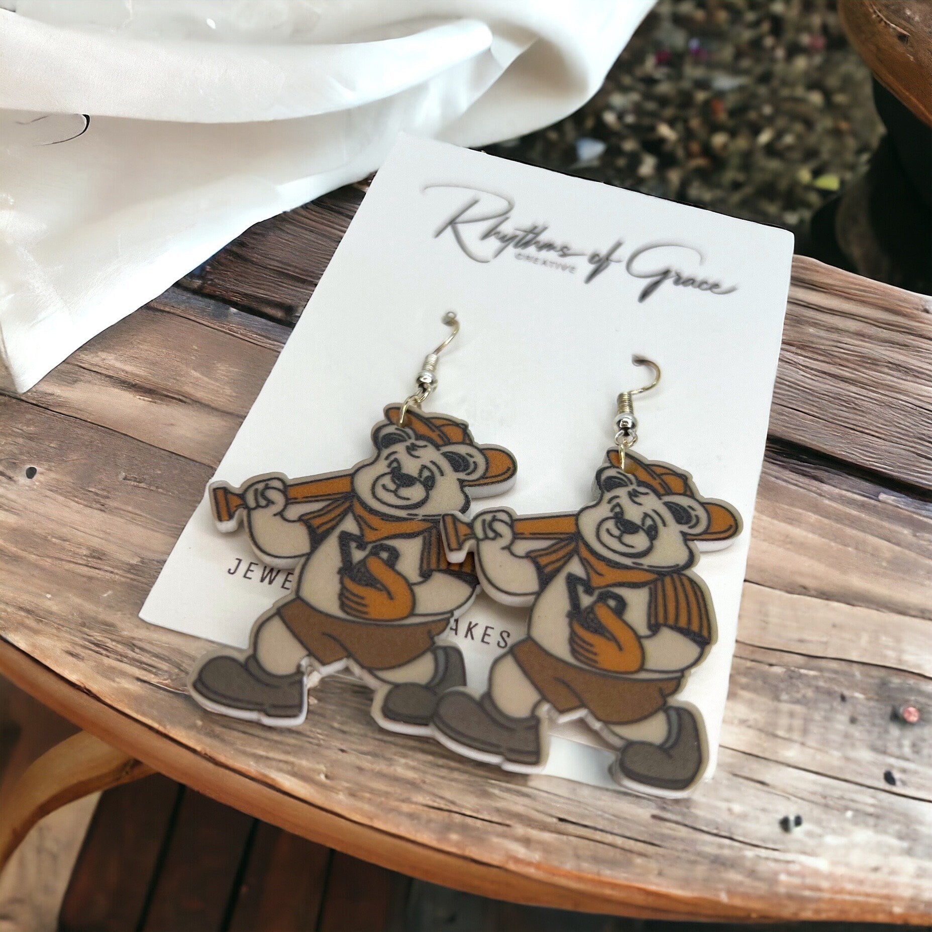 Teddy Bear Earrings - Teddy Bear Jewelry, Handmade Earrings, Daycare Teacher, Animal Earrings, Kindergarten Teacher, Baseball Earrings