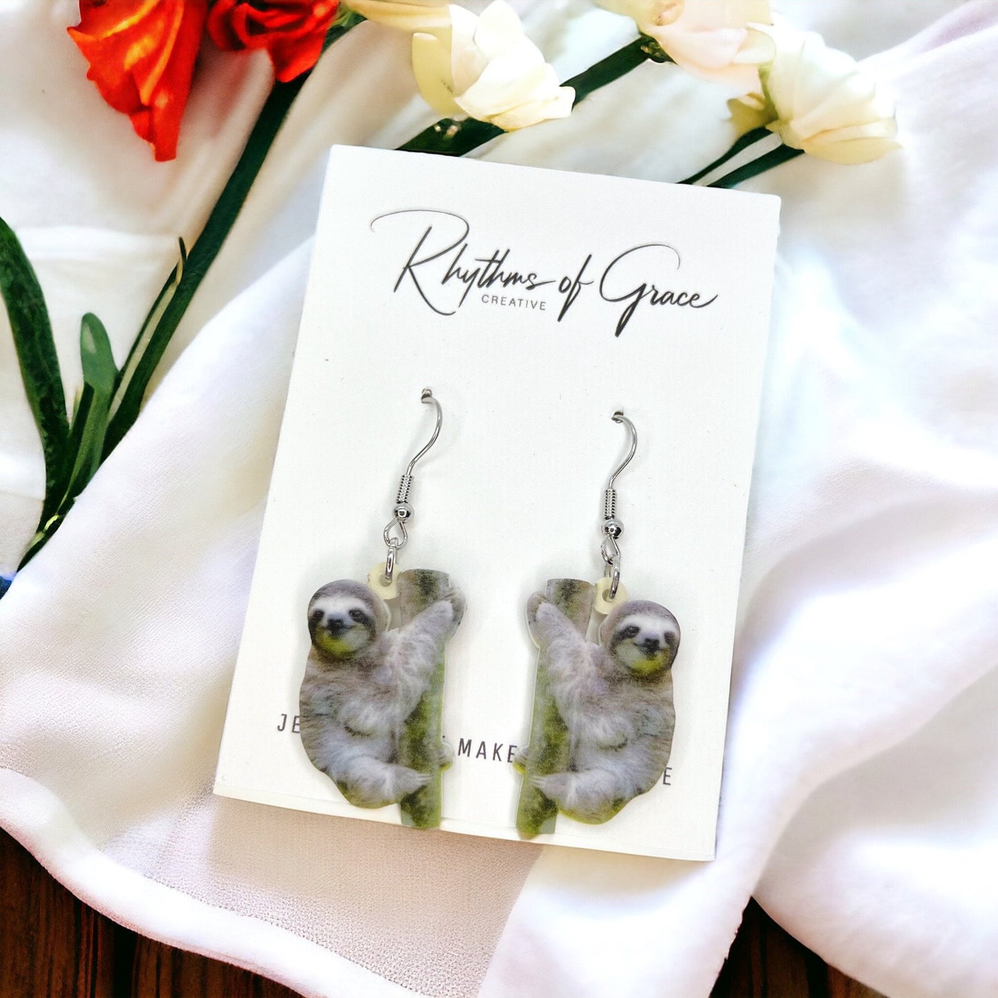 Sloth Earrings - Sloth Jewelry, Handmade Earrings, Handmade Jewelry, Animal Earrings, Animal Jewelry, Sloth Lover, Sloth Gift, Sloths