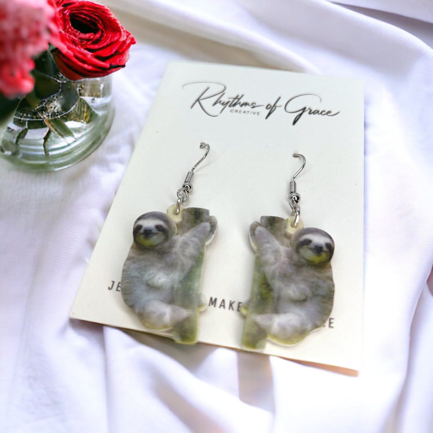 Sloth Earrings - Sloth Jewelry, Handmade Earrings, Handmade Jewelry, Animal Earrings, Animal Jewelry, Sloth Lover, Sloth Gift, Sloths
