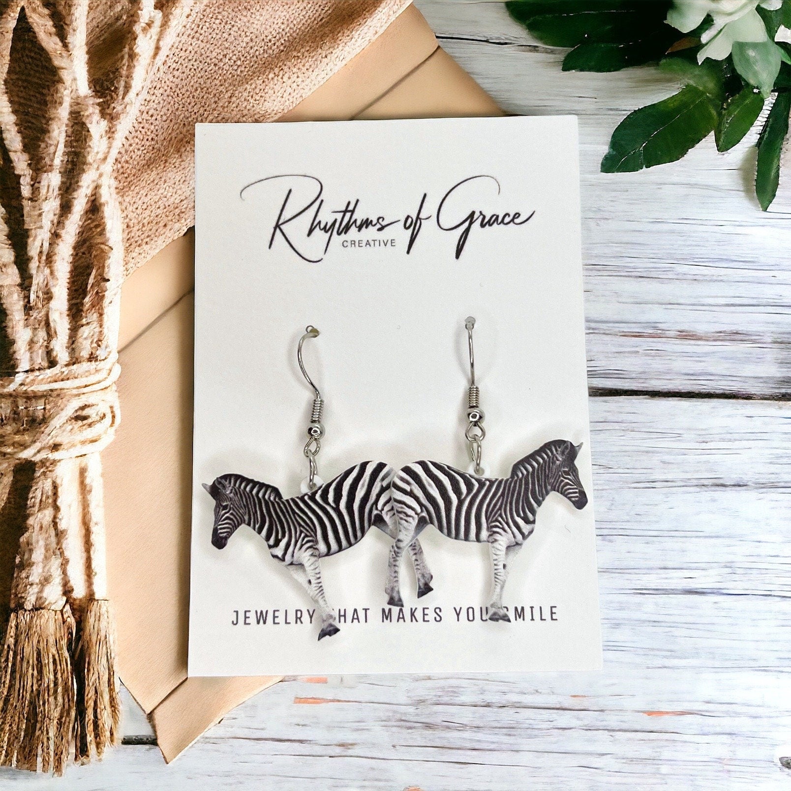 Zebra Earrings - Zebra Jewelry, Handmade Earrings, Handmade Jewelry, Animal Earrings, Animal Jewelry, Zebra Stripes, African Safari