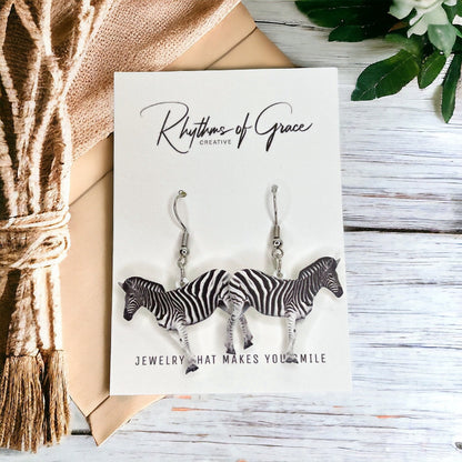 Zebra Earrings - Zebra Jewelry, Handmade Earrings, Handmade Jewelry, Animal Earrings, Animal Jewelry, Zebra Stripes, African Safari