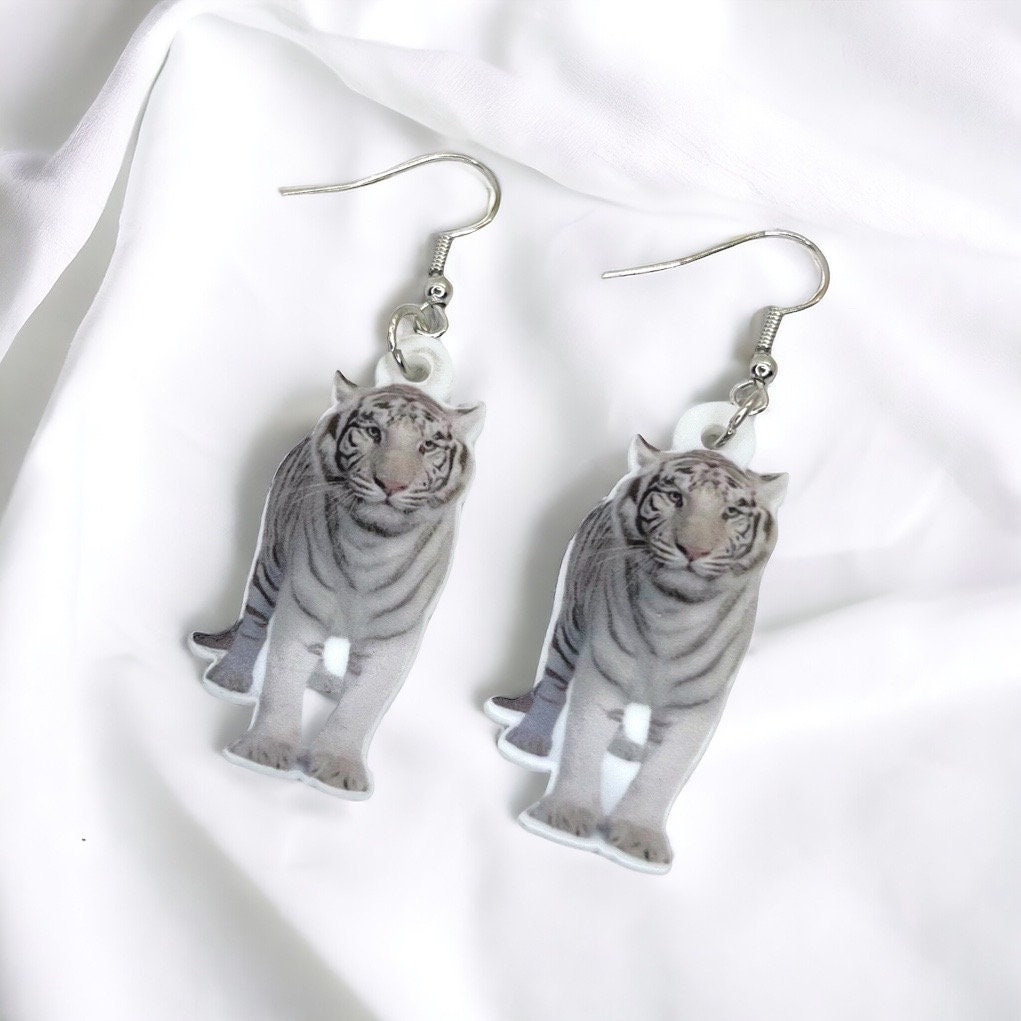 White Tiger Earrings - Tiger Jewelry, Handmade Earrings, Handmade Jewelry, Animal Earrings, Tiger Football, Animal Jewelry, Tigers