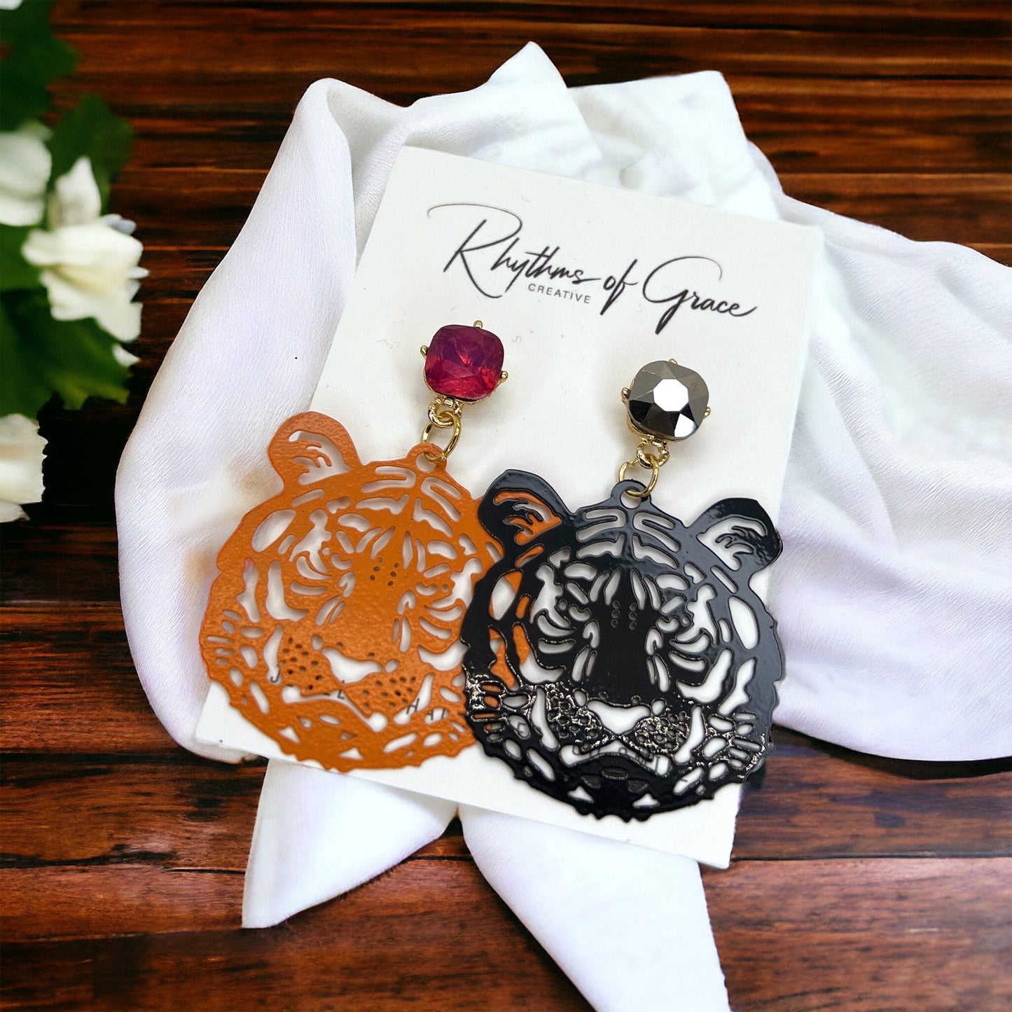 Tiger Earrings - Tiger Jewelry, Handmade Earrings, Handmade Jewelry, Animal Earrings, Tiger Football, Animal Jewelry, Orange and Black