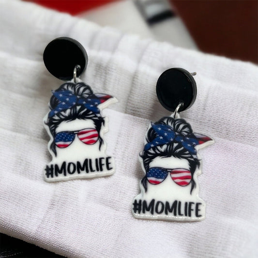 Mom Life Earrings - Handmade Earrings, Baby Shower, New Mom, Mother’s Day, Mom Earrings, Momma Earrings, American Earrings, #MomLife, USA