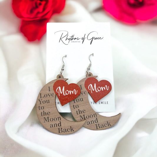 Love You to the Moon and Back Earrings - Baby Shower, New Mom, Mother’s Day, Mom Earrings, Momma Earrings, Mama Earrings, Bushel and a Peck