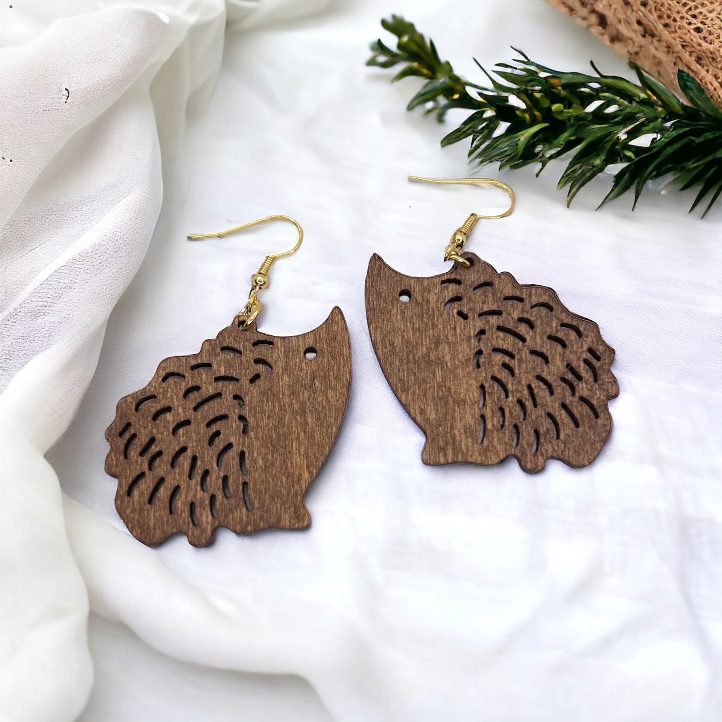 Hedgehog Earrings - Hedgehog Jewelry, Handmade Earrings, Handmade Jewelry, Animal Earrings, Animal Jewelry, Laser Cut, Wooden Hedgehog