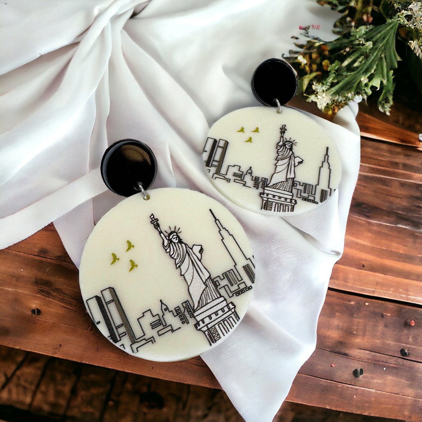 New York Earrings - Neutral Jewelry, Dangle Earrings, Boho Chic, Boho Style, Bohemian Earrings, Statue of Liberty, NYC, New York City, Ivory