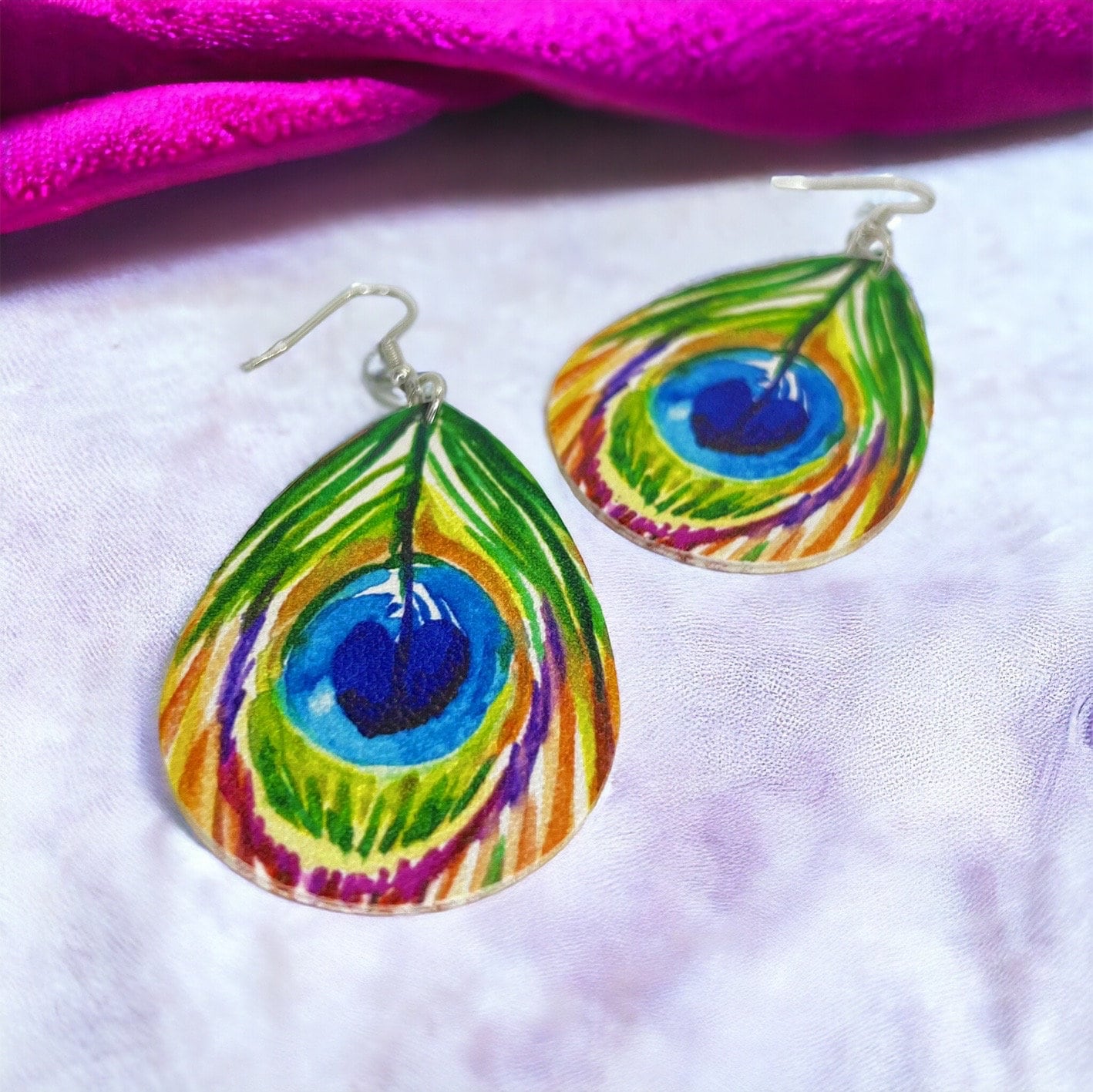 Peacock Earrings - Peacock Jewelry, Dangle Earrings, Peacock Feather, Handmade Earrings, Peacock Accessories, Handmade Jewelry, Colorful