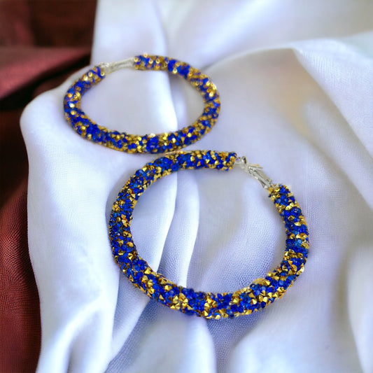 Glitter Hoops - Blue and Gold, New Orleans, Blue Hoops, Gold Hoops, Handmade Earrings, Glitter Accessories, Handmade Jewelry, Blue Gold