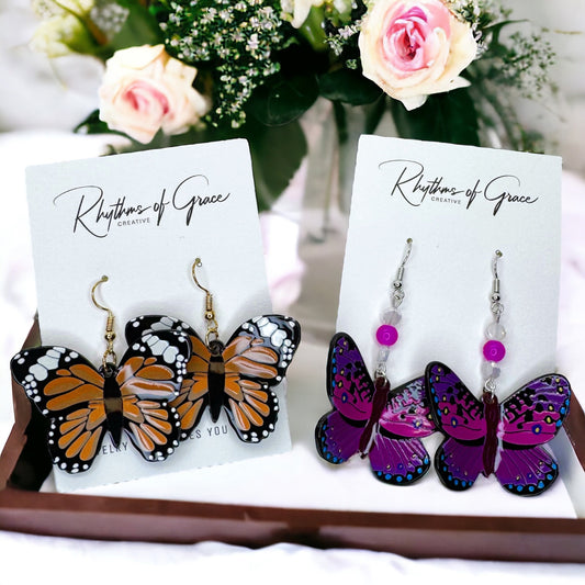 Butterfly Earrings - Easter Earrings, Handmade Earrings, Butterfly Jewelry, Butterfly Accessories, Easter Accessories, Monarch Butterfly