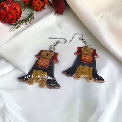 Halloween Dog Earrings - Halloween Earrings, Dog Costume, Hallowee, Halloween Earrings, Cape Costume, Trick or Treat - Rhythms of Grace Creative