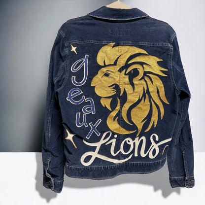 Hand Painted Jacket: “Geaux Lions” I Ladies Size Small Petite