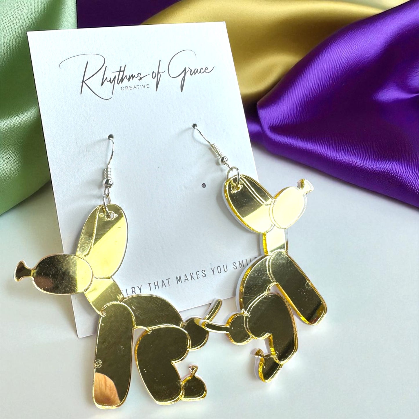 Paw-sitively Fun Mardi Gras Balloon Dog Earrings – Pooping Playfulness in Every Color! - Rhythms of Grace Creative