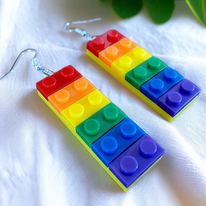 Colorful Love: Rainbow Block Dangle Earrings for Proud Hearts!