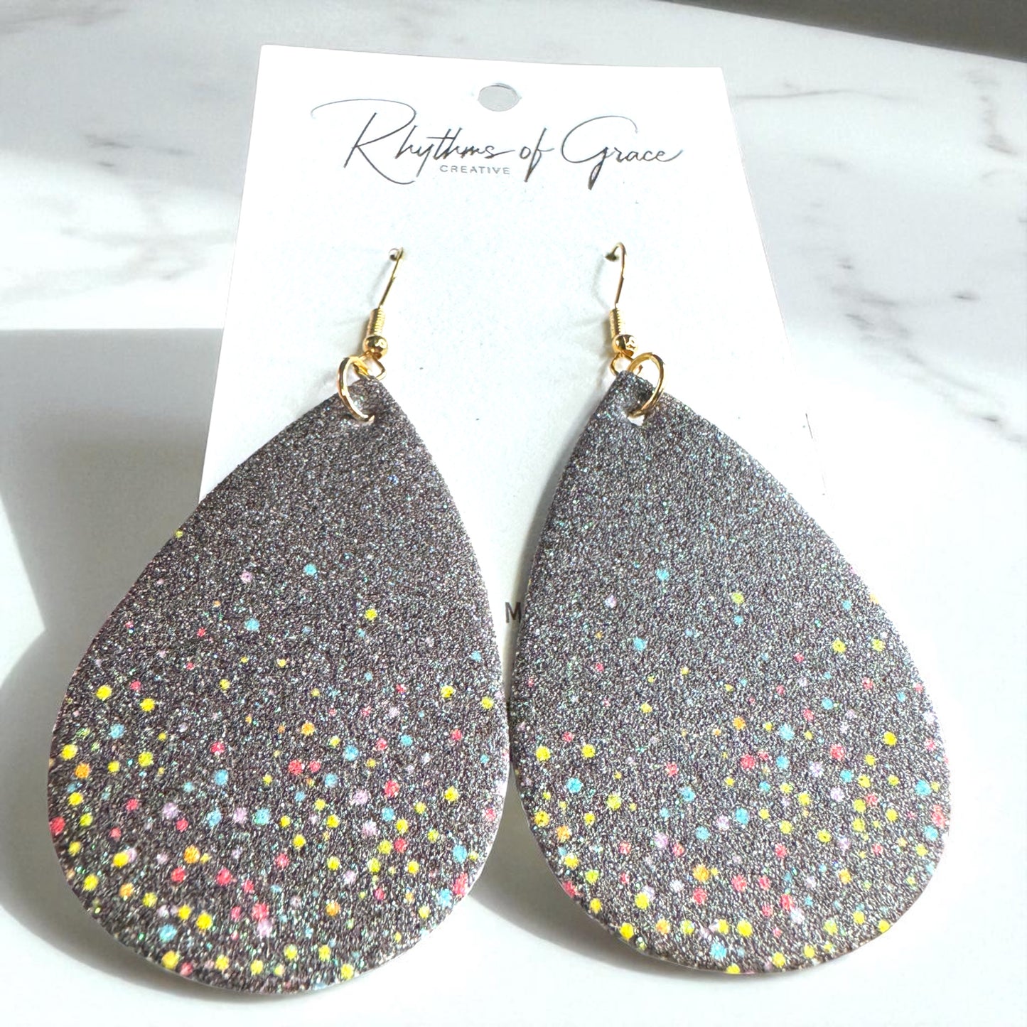 Confetti Nights - Black Sparkle Teardrop Earrings 🖤