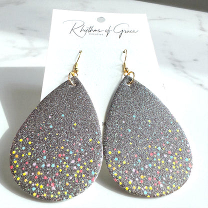 Confetti Nights - Black Sparkle Teardrop Earrings 🖤