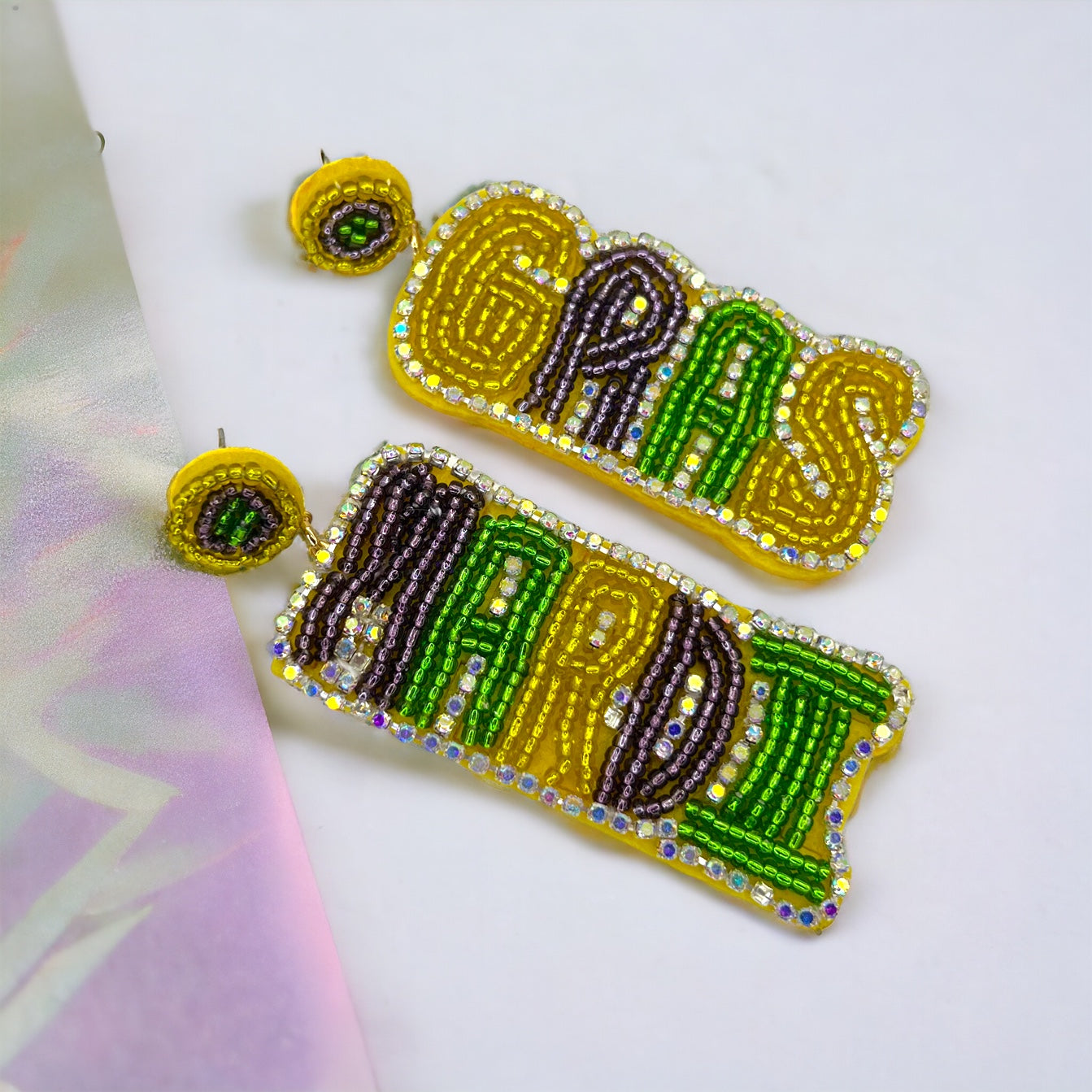 Jazz Up Your Look with Dazzling NWT Beaded Mardi Gras Earrings! 🎉💚💜💛 - Rhythms of Grace Creative