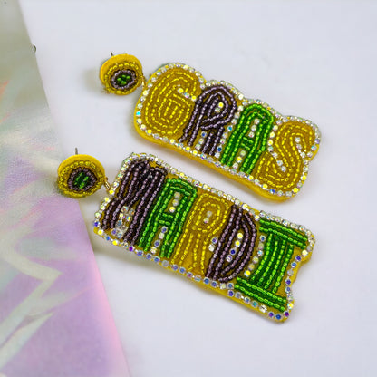 Jazz Up Your Look with Dazzling NWT Beaded Mardi Gras Earrings! 🎉💚💜💛 - Rhythms of Grace Creative