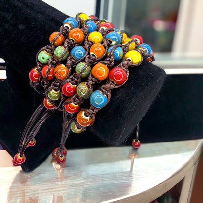 Vibrant Vibes: Adjustable Boho Chic Glass Beaded Bracelet!