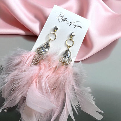 Dreamy Pink Feather Earrings – Rhinestone Dangles for Boho Queens