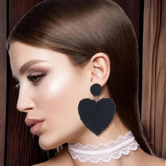 Heartfelt Dangles: Choose Your Vibe with Red or Black Beaded Heart Earrings!
