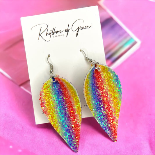 Rainbow Glitter Earrings - Glitter Accessories, Black Earrings, Rainbow Earrings, Glitter Jewelry - Rhythms of Grace Creative