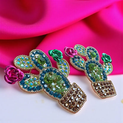 Bloom Boldly with These Rhinestone Cactus Earrings!🌵