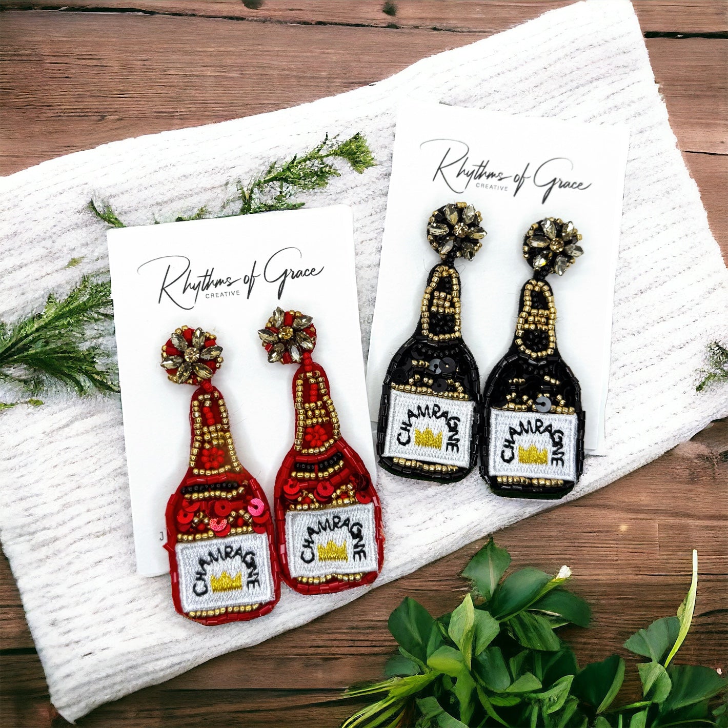 Beaded Champagne Earrings - Pop the Style! 🥂