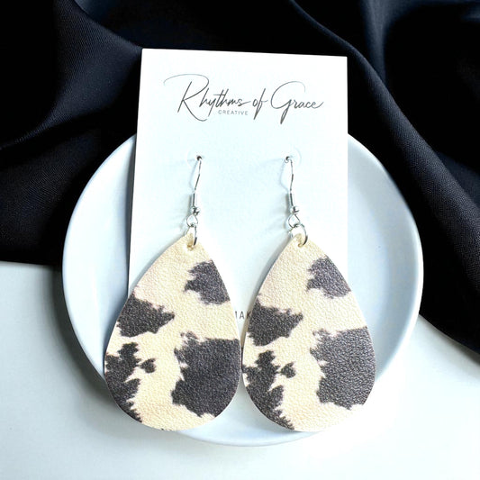 Cow Print Teardrop Earrings – Chic, Cowgirl, & Totally Rodeo Ready!
