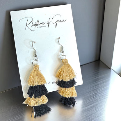 Step Up Your Style: Chic Black & Gold Tassel Earrings for Every Occasion!