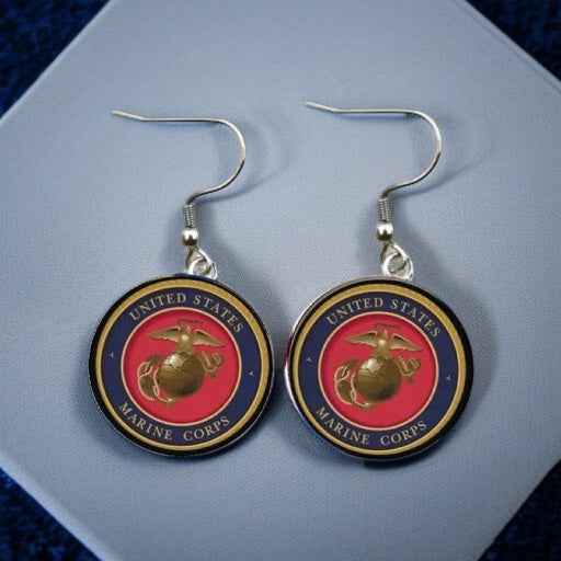Military Mom Marvels: Marines Cabochon Dangle Earrings!