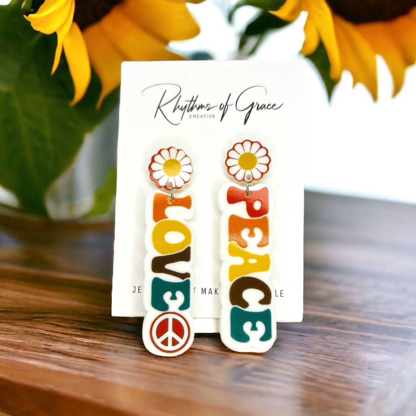 Good Vibes Earrings - Groovy Earrings, Fun Earrings, Peace and Love, Peace Sign, Hippie Earrings - Rhythms of Grace Creative