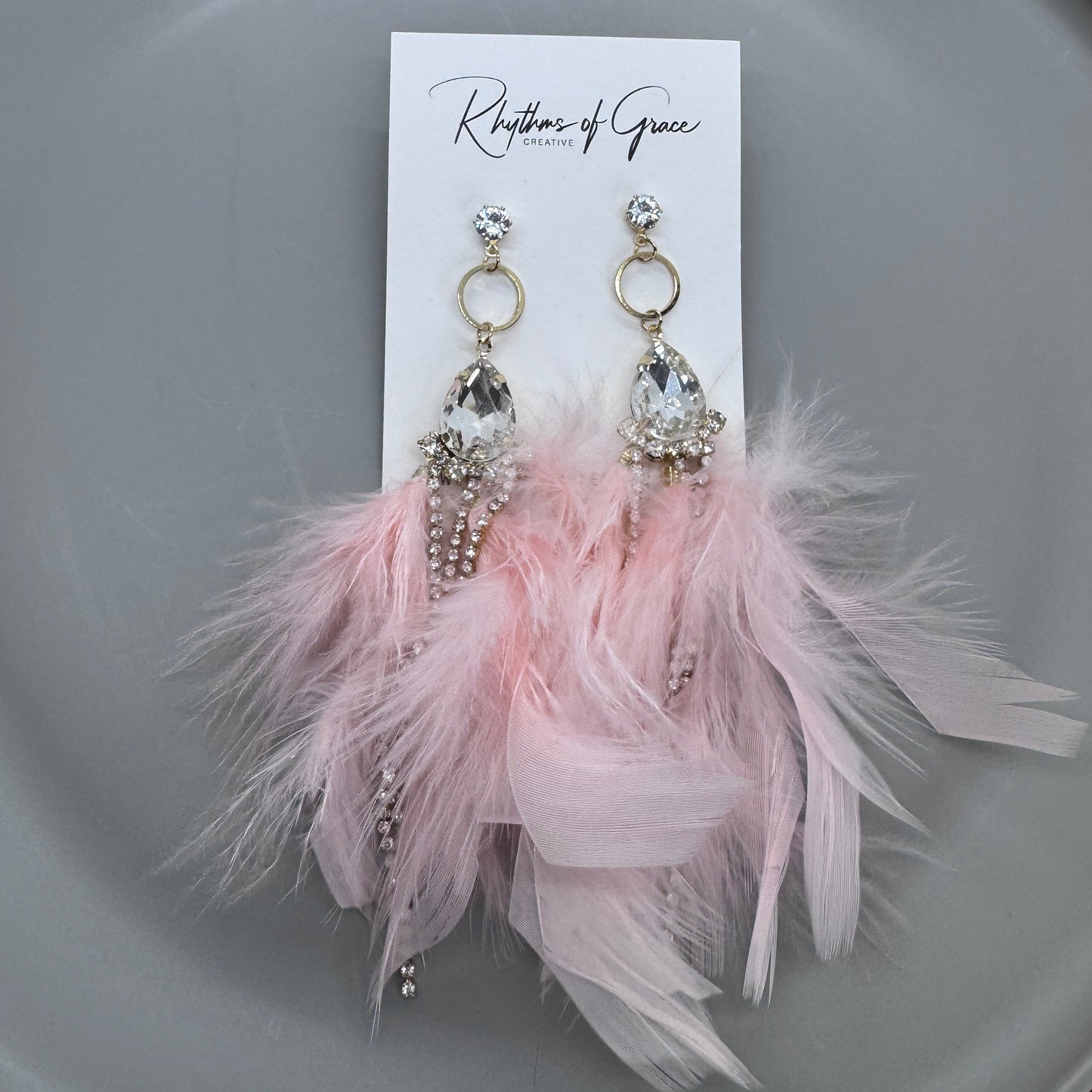 Dreamy Pink Feather Earrings – Rhinestone Dangles for Boho Queens