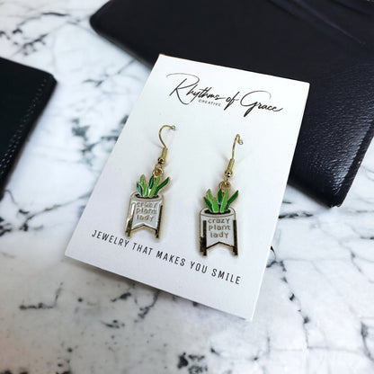 Crazy Plant Lady Dangle Earrings: Your Whimsical Green Accessory! 🌿
