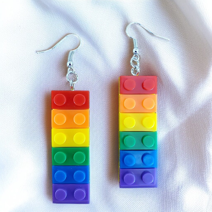 Colorful Love: Rainbow Block Dangle Earrings for Proud Hearts!