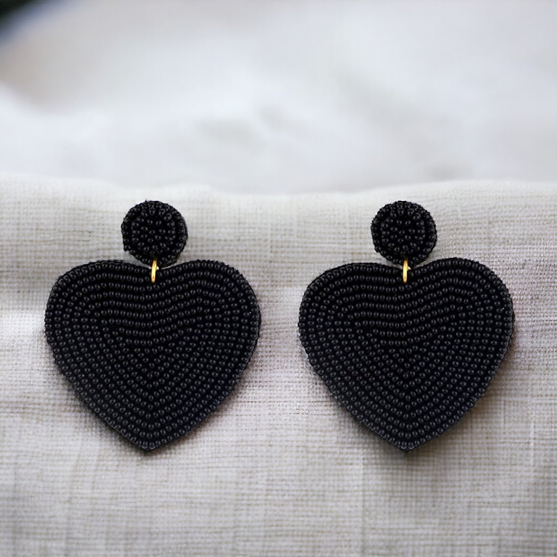 Heartfelt Dangles: Choose Your Vibe with Red or Black Beaded Heart Earrings!