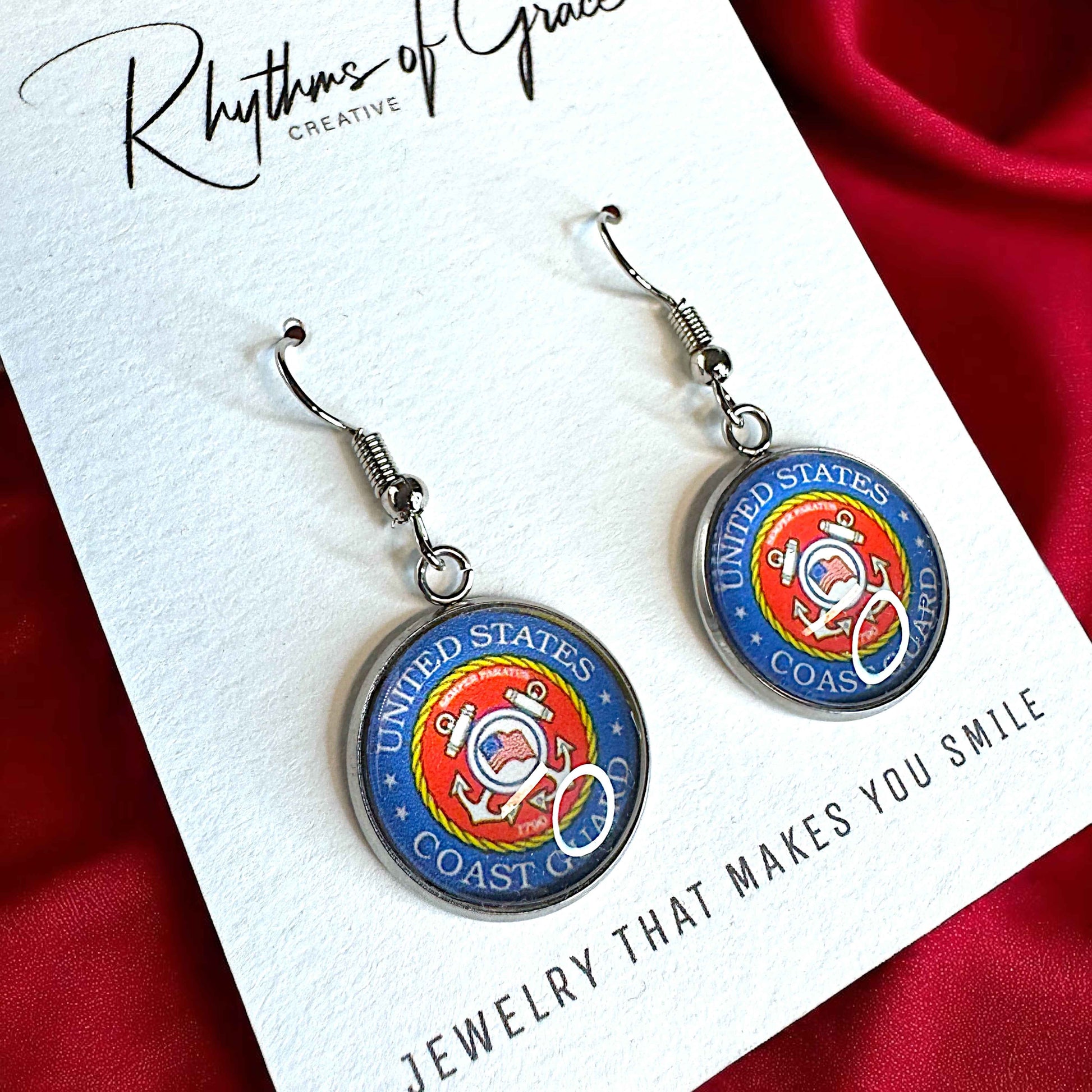 Military Mom Marvels: National Guard/Coast Guard Cabochon Dangle Earrings!