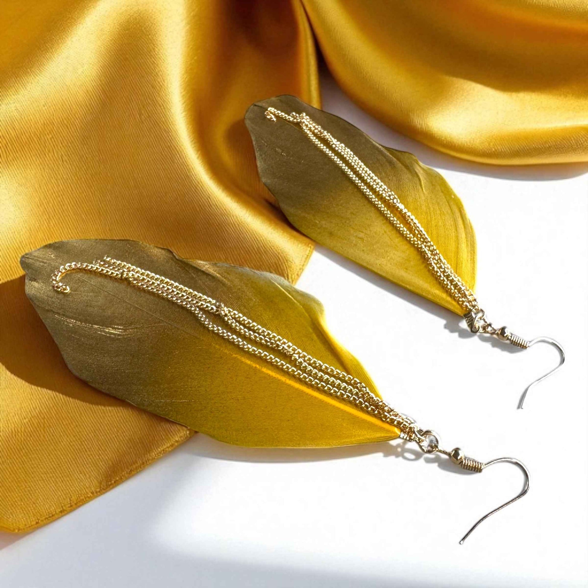Gold Dipped Feather Earrings: Dance Into the Festivity!