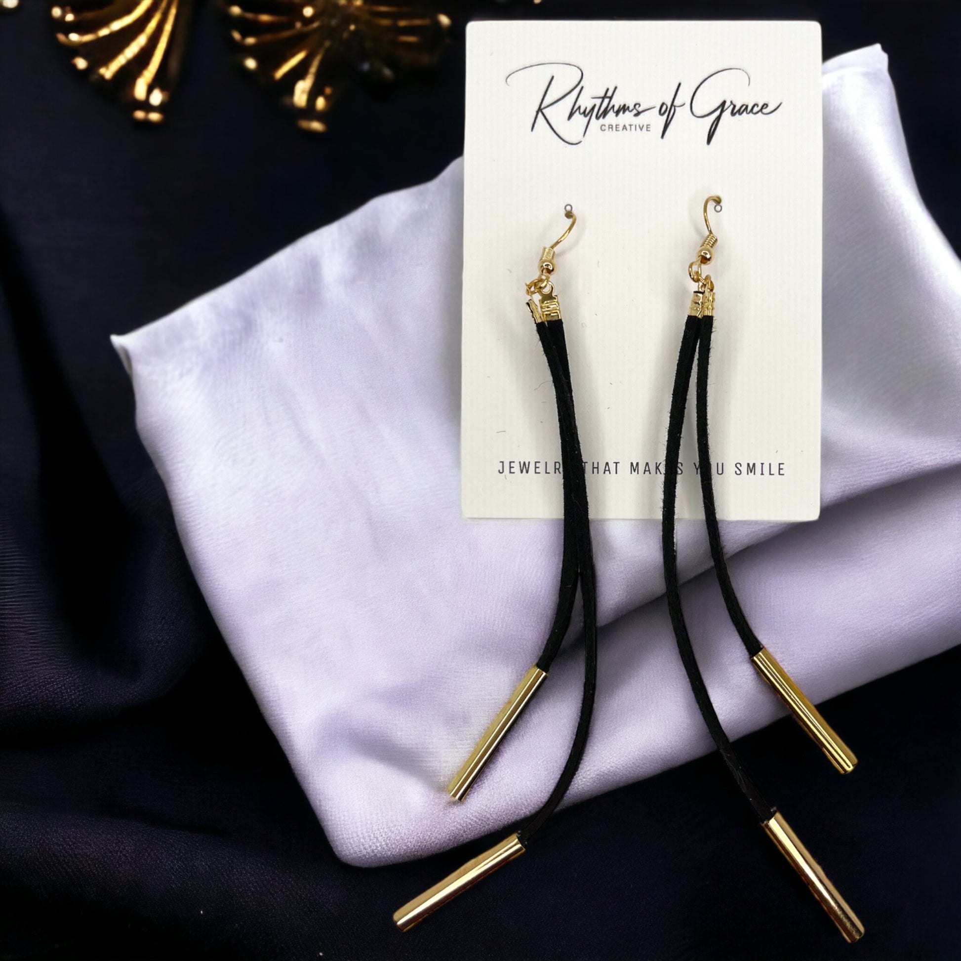 Black Fringe Earrrings - Black and Gold, Friendship Gift, Black Earrings, Dangle Earrings - Rhythms of Grace Creative