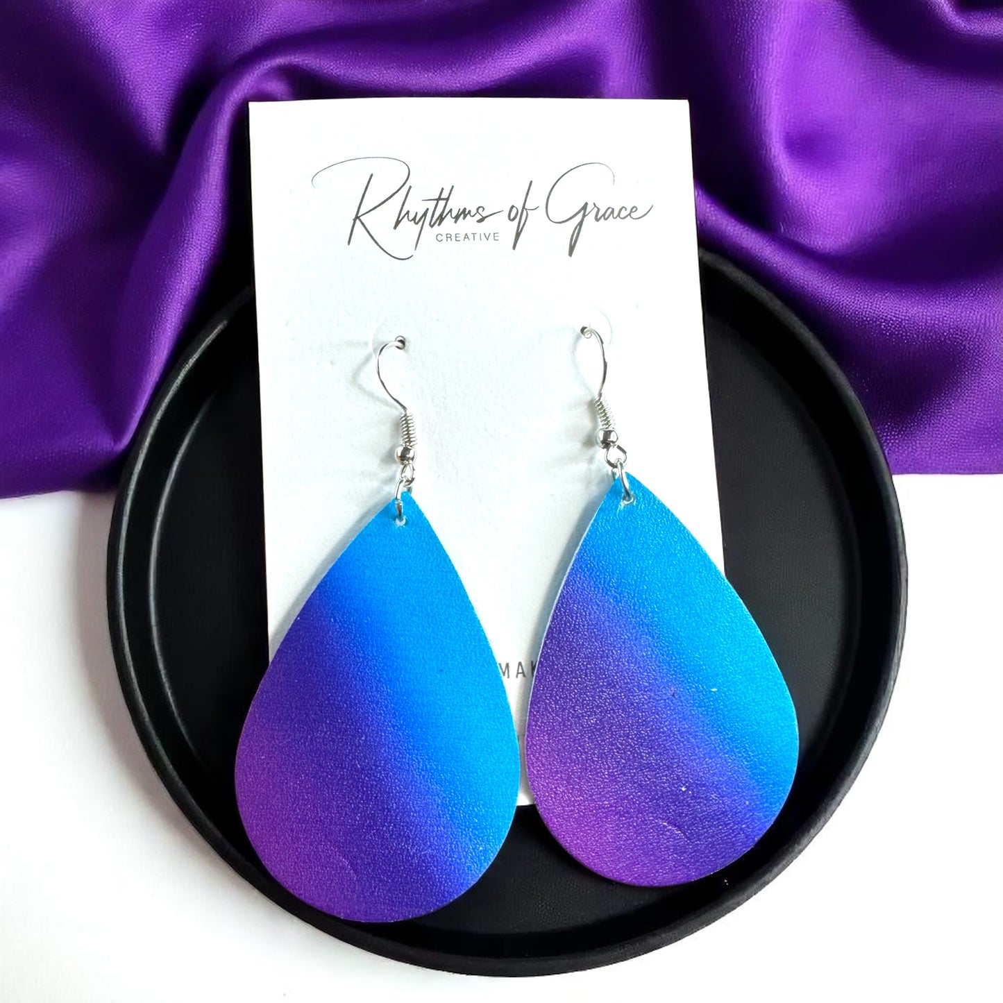 Heartfelt Glam: Blue & Purple Teardrop Dangle Earrings – Personalize Your Style
