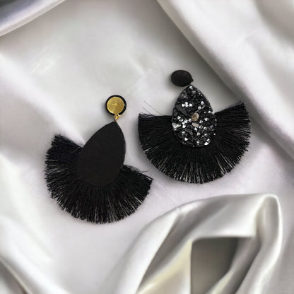 Black Tassel Earrings - Black Rhinestones, hinestone Accessories, Black Earrings, Black and Silver Earrings - Rhythms of Grace Creative