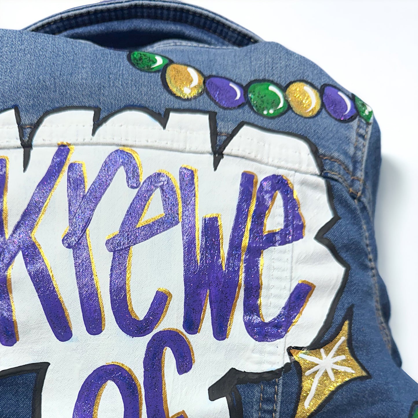 Hand-Painted Mardi Gras Jean Jacket - "Krewe of Cute" (Toddler 3T)