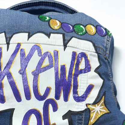 Hand-Painted Mardi Gras Jean Jacket - "Krewe of Cute" (Toddler 3T)